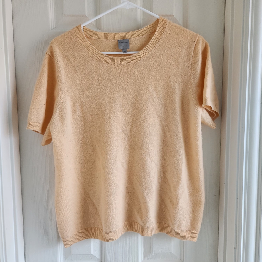 Nouveaux Anthropologie Blush Peach 100% Cashmere Short Sleeve Sweater‎ Top XL